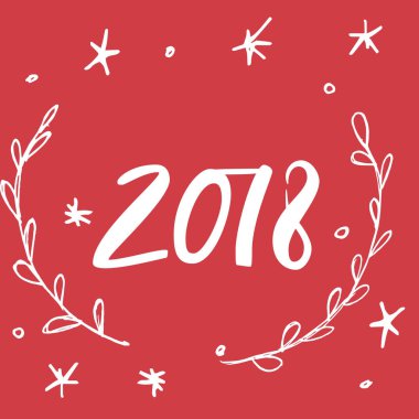Elle çizilmiş tebrik kartı hat ile 2018 mutlu yeni yıl için yazı. Vektör çizim