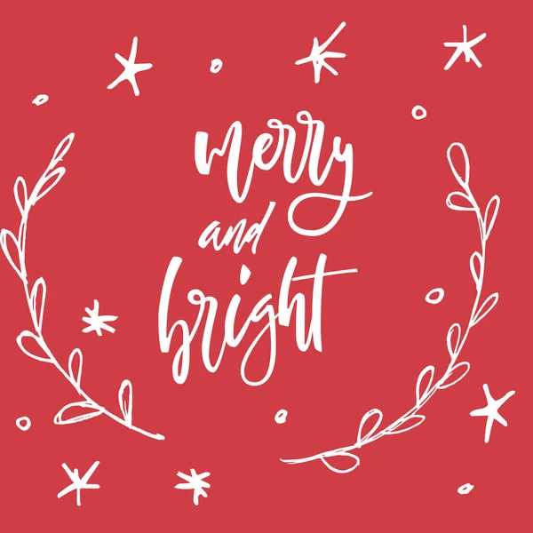 Merry y Bright. Cartel caligráfico tipo Navidad con letras a mano — Archivo Imágenes Vectoriales