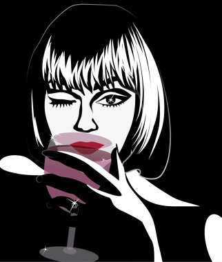 Bir kadeh şarap ve bir elmas ile lüks kadın