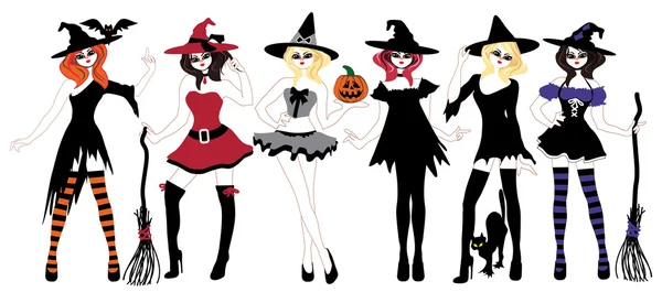 Conjunto de brujas para Halloween para su registro. Pegatinas — Vector de stock