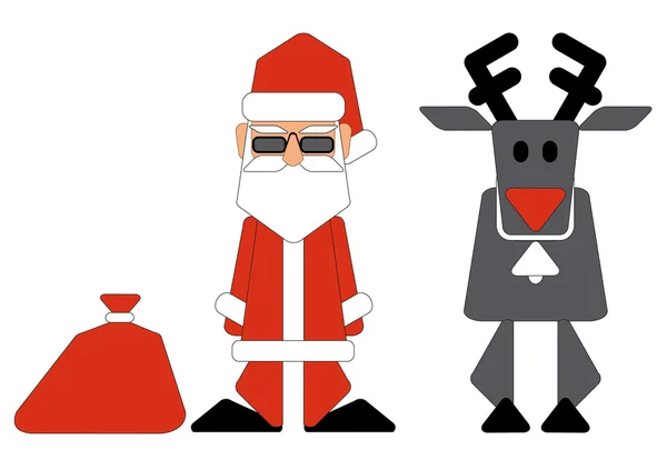 Weihnachtsmann und Nasen-Rentier auf weißem Hintergrund. Vektor-Illustration für Retro-Weihnachtskarte. — Stockvektor
