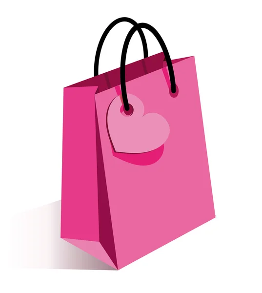 Ροζ τσάντα για ψώνια με την καρδιά. Εικονογράφηση διάνυσμα — Διανυσματικό Αρχείο