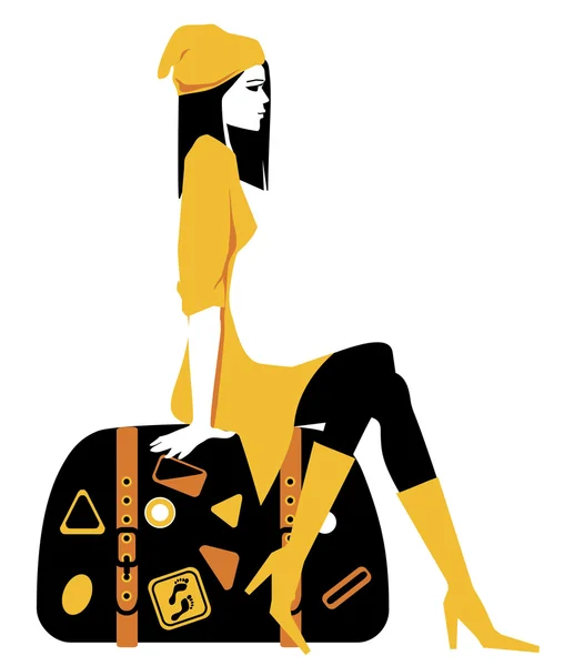 Девушка с чемоданом. иллюстрация к дизайну — стоковый вектор