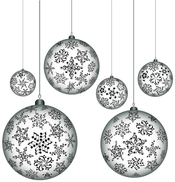 Mélodie de Noël. Balles de Noël musicales. Notes de flocons de neige — Image vectorielle