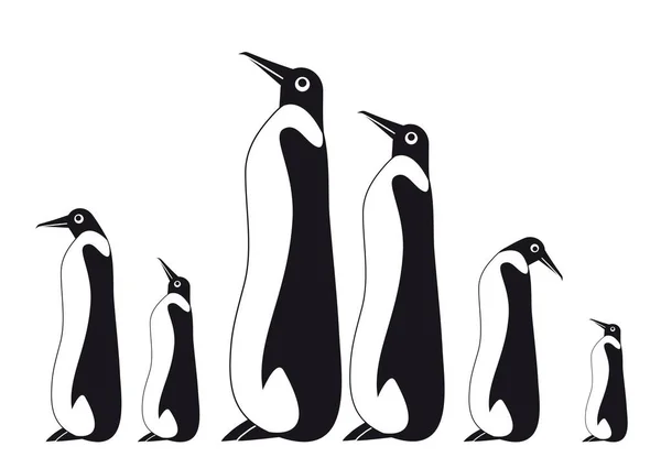 Siluetas de pingüino sobre fondo blanco — Vector de stock