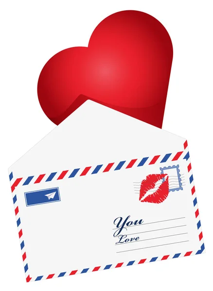 Сердце в конверте. Почта открыта сердцем. Образ ко дню влюбленных . — стоковый вектор