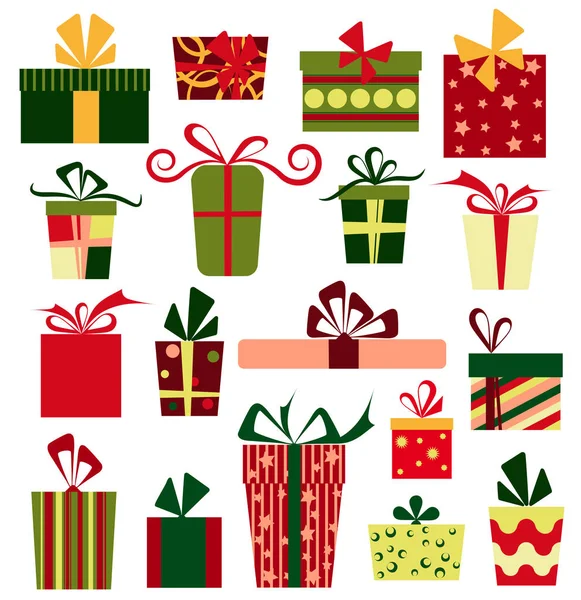 Farklı hediye kutularının vektör seti. Düz tasarım.