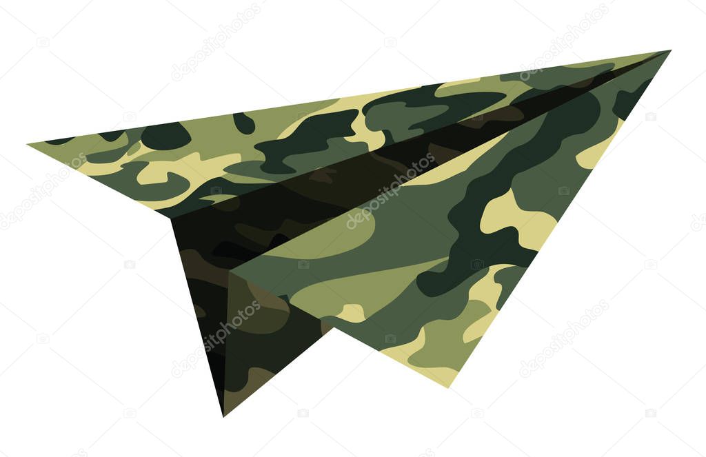 Military, camouflage, a paper airplane. Children's toy.