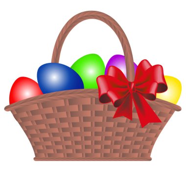 Boyalı yumurta ve Paskalya için yay ile hasır sepet