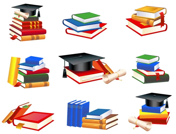 Atributos del graduado. Libros. Educación — Vector de stock