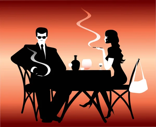 Άνδρας και γυναίκα σε ένα εστιατόριο, καφενείο — Διανυσματικό Αρχείο