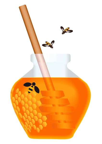 Banque avec du miel. Abeilles — Image vectorielle