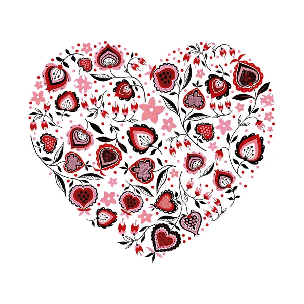 Heart Shape Made Folk Flowers Dots Abstract Hearts Valentine Day — Stock Photo, Image