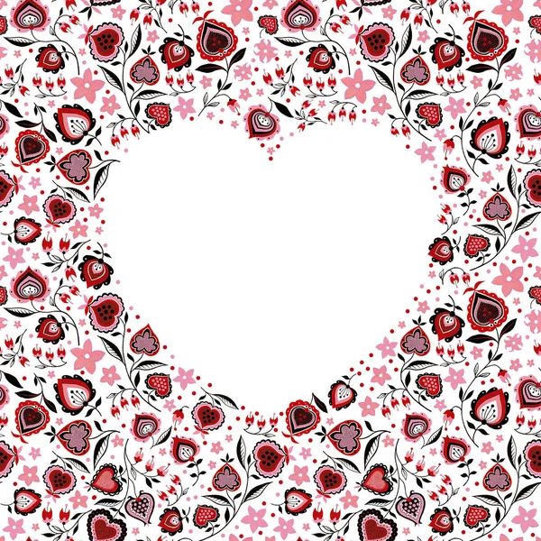 Wedding Valentine Heart Frame Made Folk Flowers Dots Abstract Hearts — Stock Photo, Image