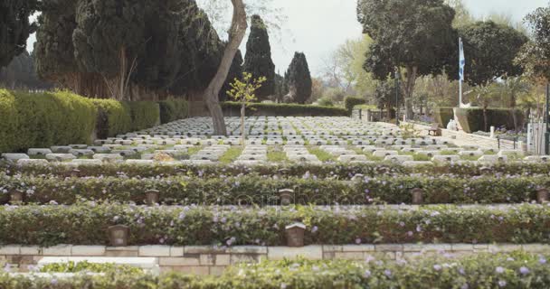 Военное кладбище с могилами — стоковое видео