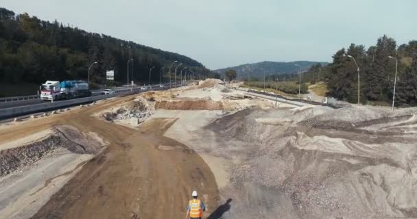 Large scale road construction site, with tunnels and bridges — Stock Video