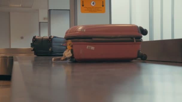 Bagage reizen op een transportband — Stockvideo