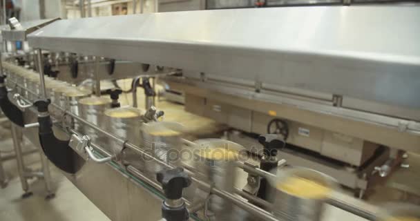 Canned food automated production line — Stock Video