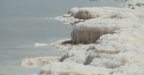 Отслеживание отложений соли на берегах Мертвого моря в Израиле — стоковое видео