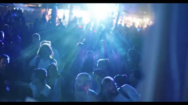 KINERET, ISRAEL, 6 de abril de 2018- DJ tocando y la gente bailando en una fiesta de trance — Vídeo de stock