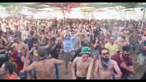 KINERET, ISRAEL, 6 de abril de 2018- Pessoas dançando em uma festa de transe da natureza — Vídeo de Stock