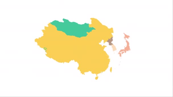 Animation of the map of East Asia — ストック動画