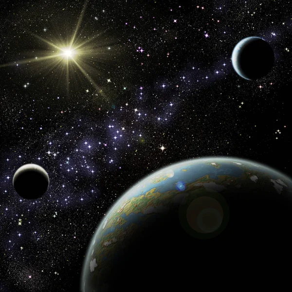 Planet with satellites — Stock Photo, Image
