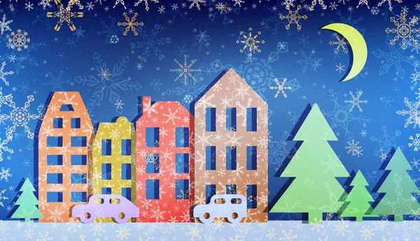 Az binası ve arabası olan küçük bir kasabanın tasviri