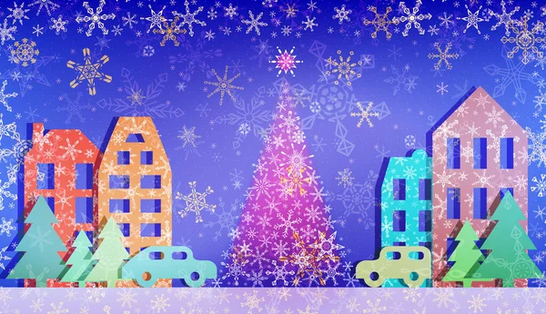 Kentin resimli arka planında Noel ağacı var.