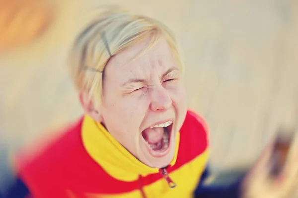 Beautiful screaming woman, sad face expression emotion. A portra
