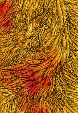 Altın tüyleri, yapraklar, dallar deseni. Arka plan sanat, tasarım öğesi