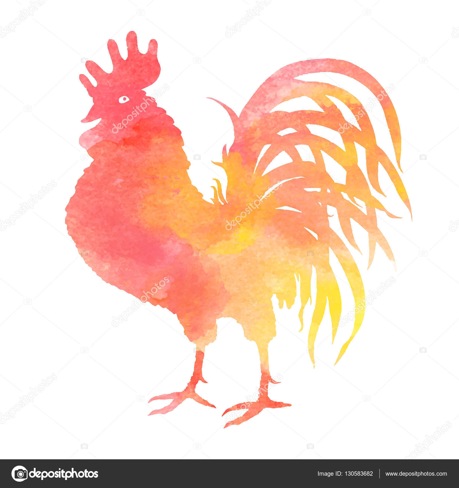 Download Watercolor rooster silhouette on white background ...