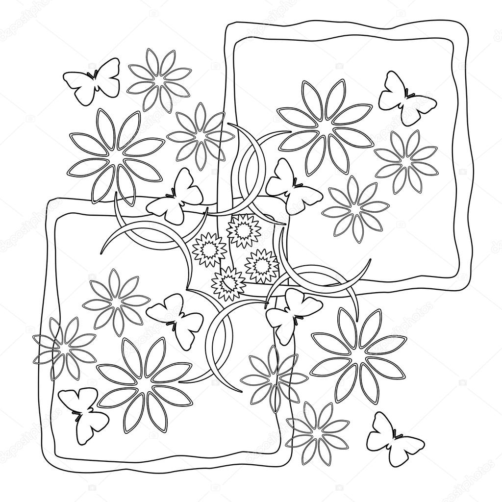 Zwart Wit Bloemmotief Decoratieve Bloemen Vlinders Kleurplaat