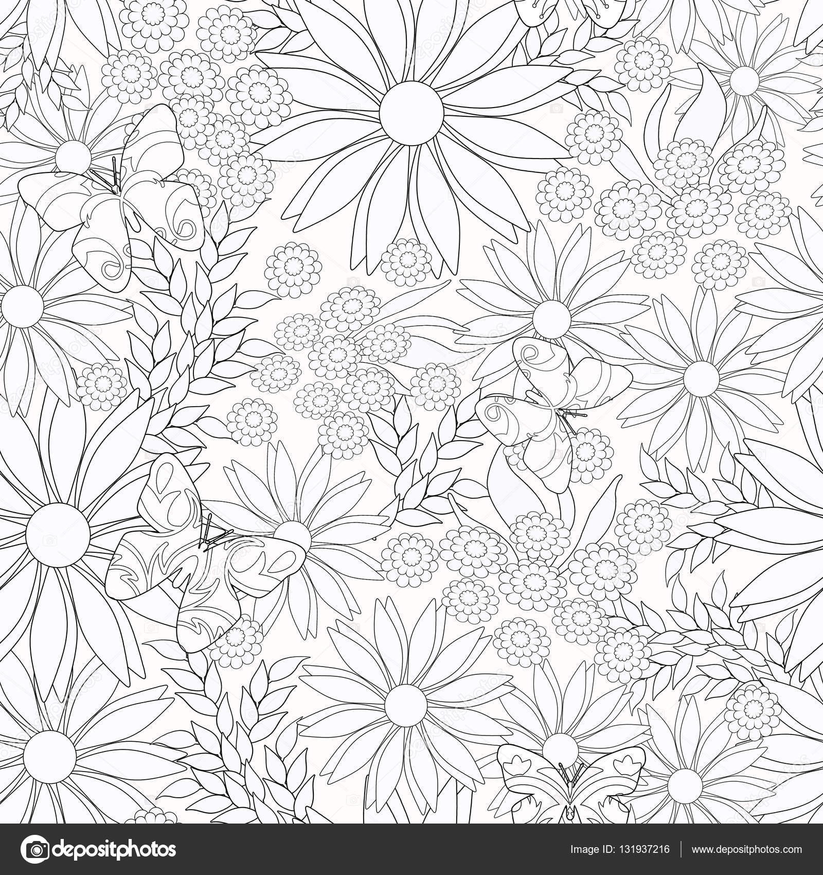 Strutture floreali fiori decorativi Disegni da colorare bianco e nero Schizzo per tessuto design o adulto rilassarsi colorazione anti libro lo stress