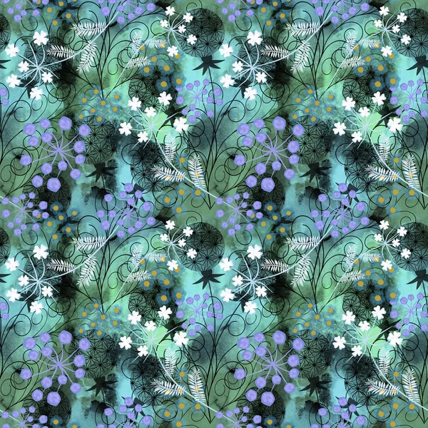 Seamless floral pattern,blue, turquoise flowers on a turquoise background.