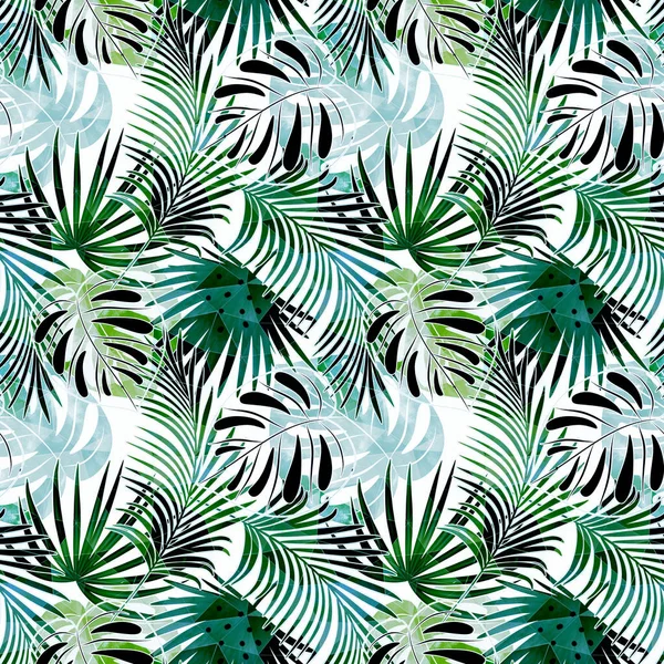 Seamless vivid tropical pattern. Colorful leaves, palm leaves on a light background.