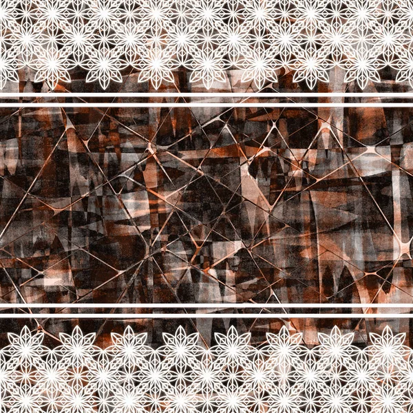 Seamless abstract pattern. Grunge brown pattern with horizontal lace stripe.