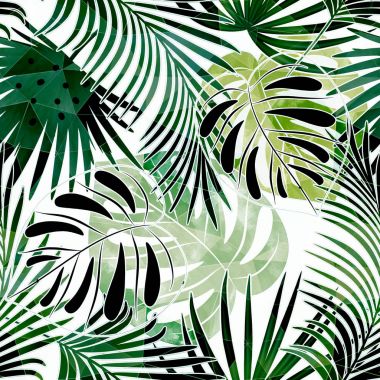 Suluboya etkisi ile Dikişsiz renkli tropikal desen. Tekstil, çanta, paket tasarımı şık desen.