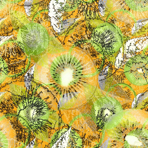 Padrão Frutas Sem Costura Verde Kiwi Fundo Laranja — Fotografia de Stock