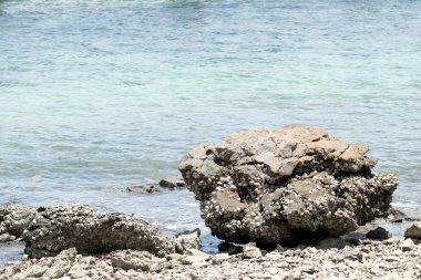 Kayaların üzerinde deniz manzaralı.