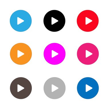 işareti Icon set oynamak. Beyaz arka plan üzerinde yürüt düğmesi. düz stil.