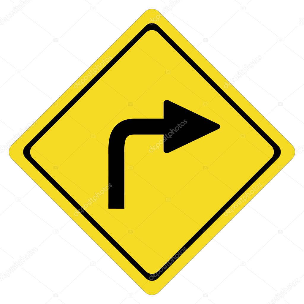 turn right sign on white background. turn right symbol.