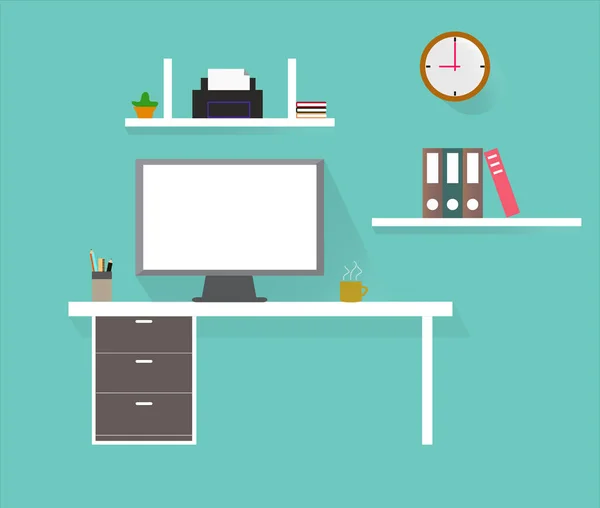 Computer desk, workplace — Stock Vector