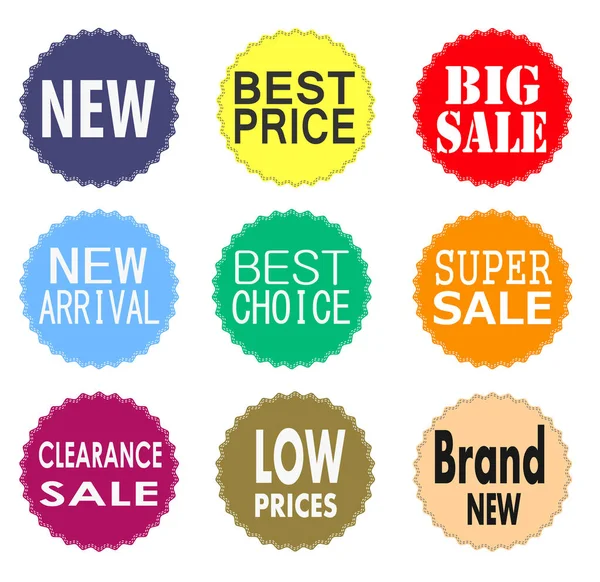 Venda etiquetas promocionais e coleção de adesivos —  Vetores de Stock