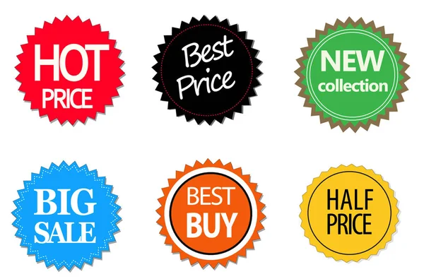 Set of commercial sale stickers, elements and badges. sale stickers icon on white background. flat style. — Stock Vector