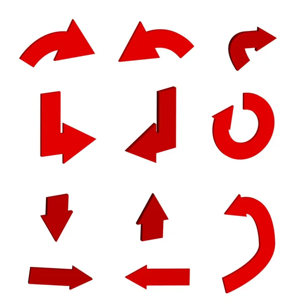 3D ikony červenou šipkou v moderní plochý izolované na bílém — Stockový vektor
