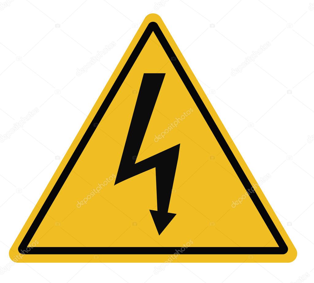 high voltage triangular warning sign on white background. high v