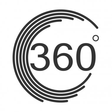 360 derece açı sembolü beyaz arka plan üzerinde. düz stil. 360 degr