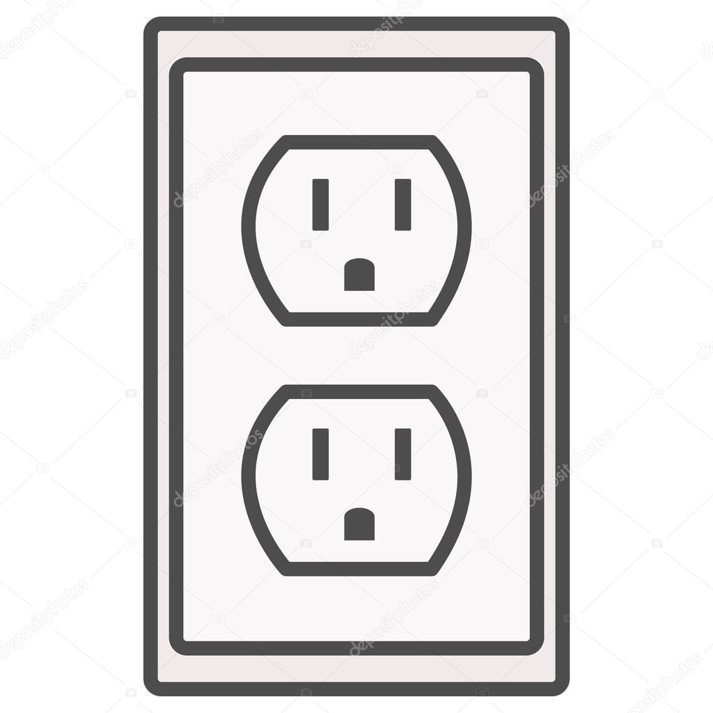 grounded power outlets symbol. white socket. electric outlet ico