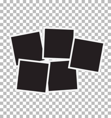 Şeffaf arkaplanda kare fotoğraf çerçeveleri. şablon tasarımı. Beyaz kenarı ve siyah dikdörtgen ögesi olan boş fotoğraf çerçevesi.